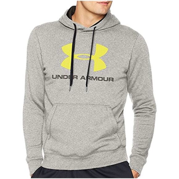 Under Armour Other - Under Armour Logo Gray & Green Mens Cozy Hooded Drawstring Detail Hoodie Large